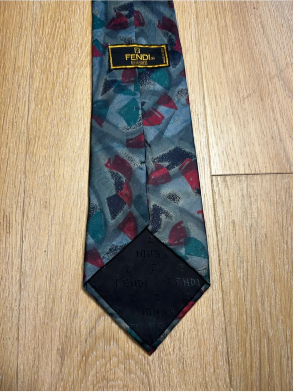 Vintage 90s Abstract Geometric Silk Tie Navy Red Gray Retro Graphic